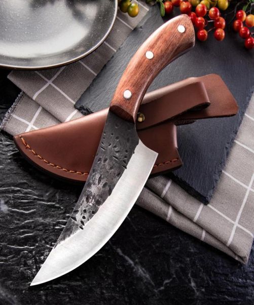 El yapımı dövme yüksek karbon çelik kemik bıçak mutfak bıçakları barbekü kasap bıçak et cleaver açık yemek aracı1437145