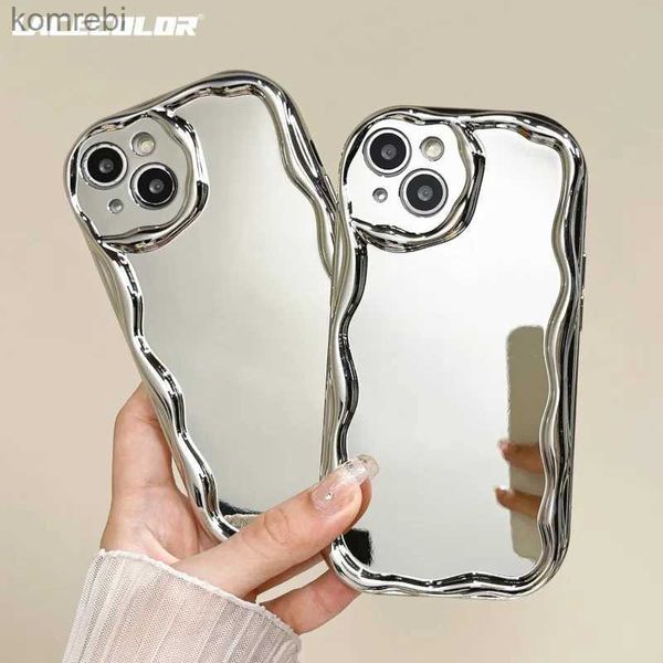 Capas de telefone celular 3D Curly Wave Silver Mirror Case para iPhone 14 11 12 13 Pro Max Mini X XR XS Max 6 6S 7 8 Plus Brilhante Chapeamento à prova de choque CoverL240110