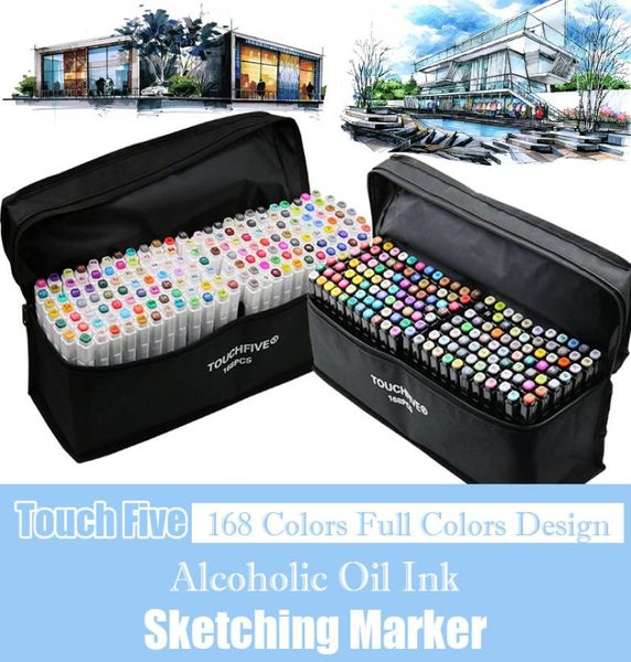 TouchFIVE 168 Cores Marcadores de Arte à base de Álcool Oleoso Conjunto de Marcador de Esboço de Cabeça Dupla Caneta Pincel Artista para Design de Mangá Materiais de Arte Y4508727