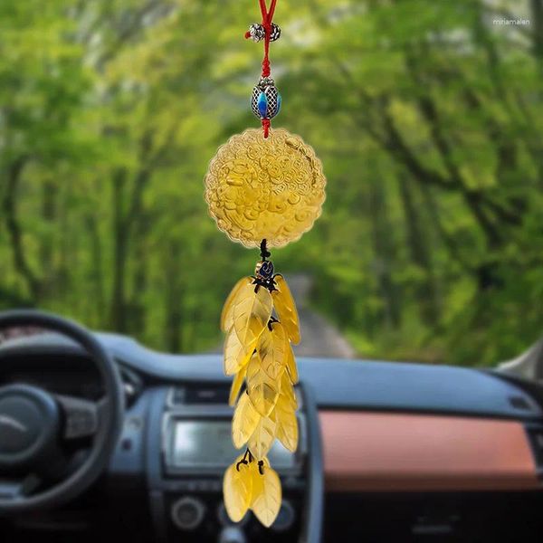 Portachiavi Ciondolo per auto di alta qualità in stile cinese con denaro Pixiu Liuli Leaf Accessori per specchietti retrovisori di sicurezza per auto