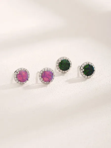 Orecchini a bottone rotondi con opale realizzato in argento 925 abbagliante rosa di colore rosso e verde con uno stile dolce e adorabile per appuntamenti o abiti da sposa