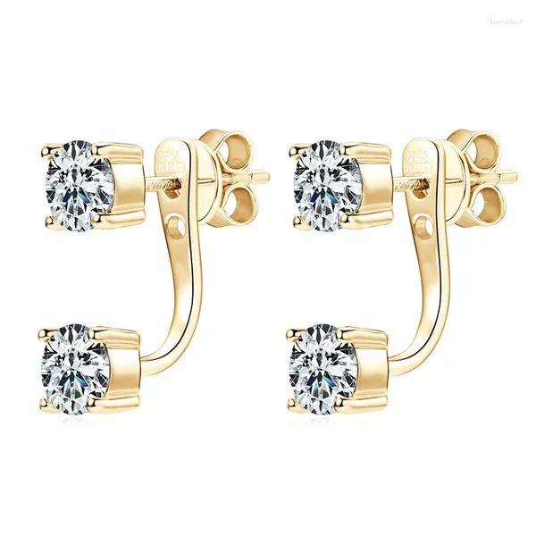 Ohrstecker TKJ 925 Sterling Silber Gold Double Wear Funkelnder Moissanit Damen Glamour Luxusschmuck Valentinstag Geburtstagsgeschenk