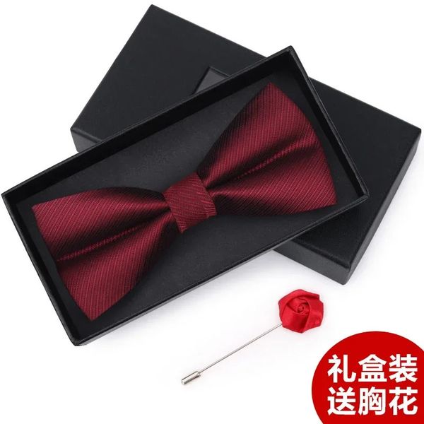 Gravata borboleta masculina, noivo de casamento, camisa vermelha, fraternidade britânica, arco coreano, caixa de presente feminina 240109
