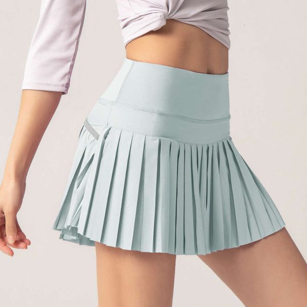 Lu -Röcke Zitronen ausrichten Shorts Yoga Feste Farbe Weiches Tennis -Skort mit Pocket Women Sweatwicking Sport kurzer Rock umfassende Training Fitness Jogging Atmabäbe