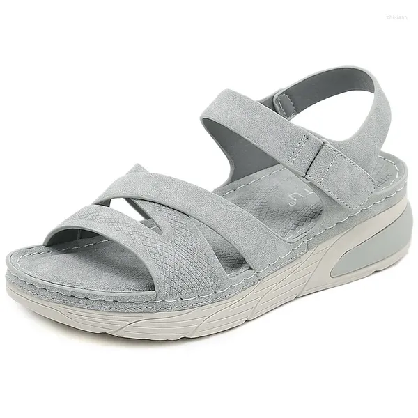 Kleidschuhe Ngouxm Sommer Mode Freizeit Keilsandalen Frauen Nähgarn Verstellbare Hakenschlaufe Licht Anti-Rutsch Wasserdicht Braun 42