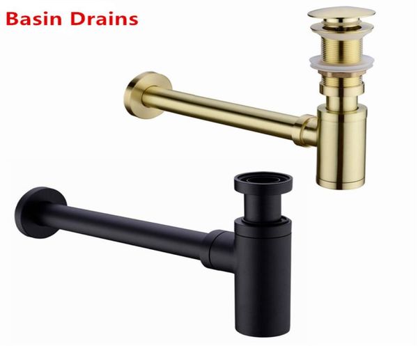 Materiali in ottone Lavabo da bagno Rubinetto per bottiglia Sifone Kit di scarico TRAPPOLA di scarico Scarico pop Deodorizzazione Oro spazzolatoNeroBronzoCromo8338211