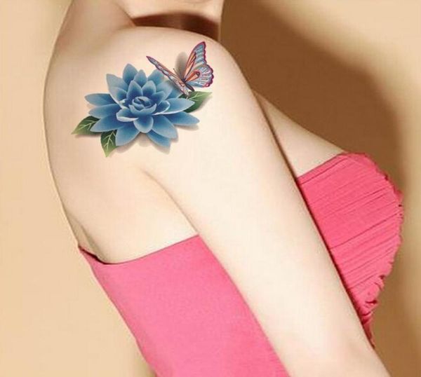 6 pçslote novo colorido 3d borboleta tatuagem adesivo feminino sexy rosa flor tatuagem temporária projetos stickers1102777