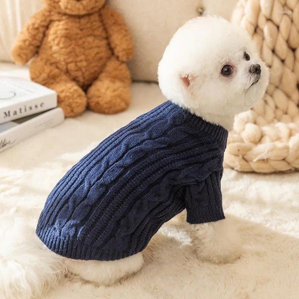 Hundebekleidung, dunkelblau, Haustierkleidung, einfacher einfarbiger Pullover, warmer Strick, weicher Pullover für Welpen, Teddy, lässig, zweibeinig