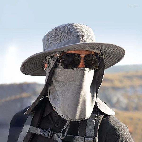 Berets Outdoor Sunshade Proteção Solar Chapéu de Pesca com Aba Ampliada Wicking Secagem Rápida Pescador Destacável para Homens XMZ236