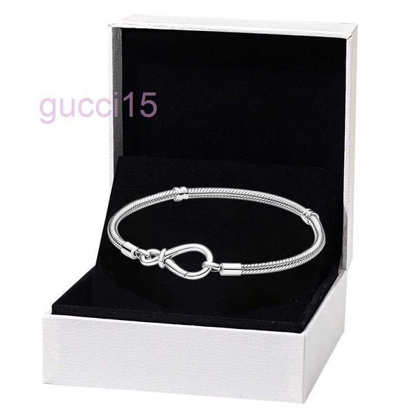 Pulsera de cadena de serpiente con nudo infinito para joyería auténtica de plata de ley para fiesta de boda para mujer, pulseras de diseño de regalo para novia con caja original OKHC