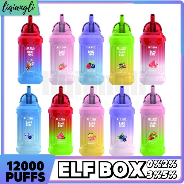 Elf Kutusu 12000 Puflar 12K Taşınabilir E Sigara Tek Kullanımlık Vape E-sigara pil 650mAh 0%2%3%5%Bang King 12000