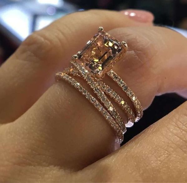 Moda multicamadas morganite anéis rosa ouro cor jóias de casamento champanhe