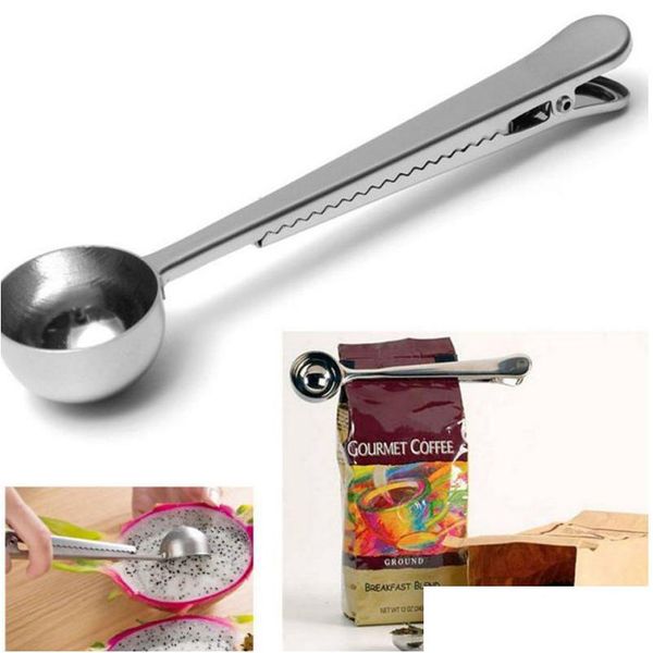 Strumenti di misurazione 100 pezzi Scoop con clip Mtifunction Tè in acciaio inossidabile 1 tazza di caffè macinato Cucchiaio Drop Delivery Home Garden Kitchen D Dhv46