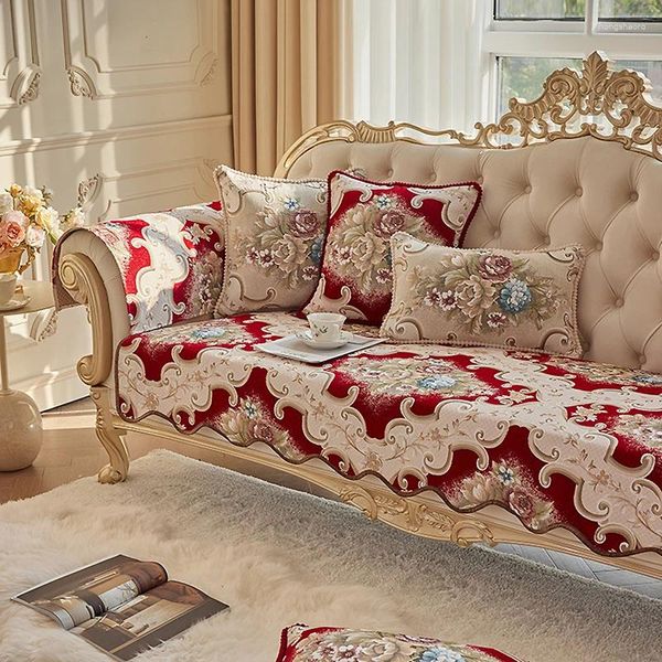 Coprisedie Fodera per cuscino per divano in tessuto jacquard europeo Home Universal Antiscivolo Ricamo in ciniglia Mobili protettivi Quattro stagioni