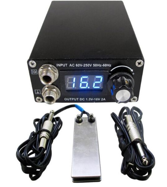 Kit de fonte de alimentação para tatuagem digital dupla preta profissional com 1 peça de interruptor de pedal e 1 peça de cabo de clipe 8897398