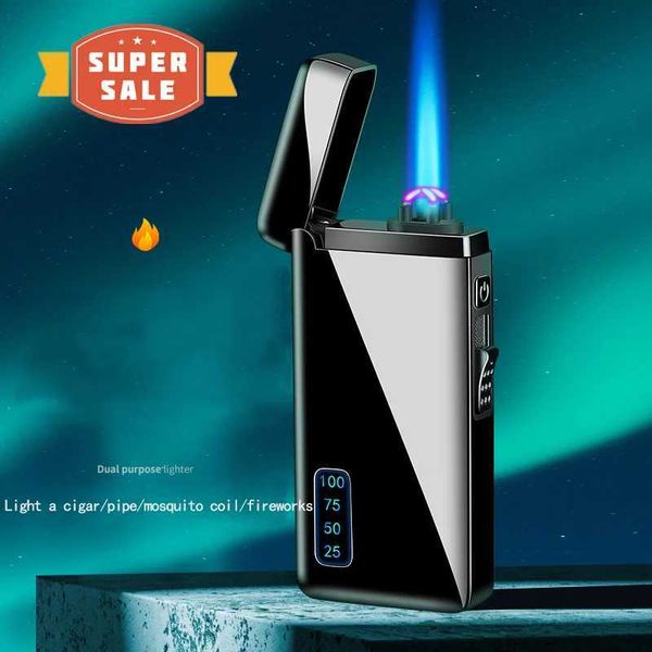 Heißer Verkauf Metall Kein Gas Dual-Use-Feuerzeug Doppel Arc USB Lade LED Screen Display Power Leichter Männer der Geschenk