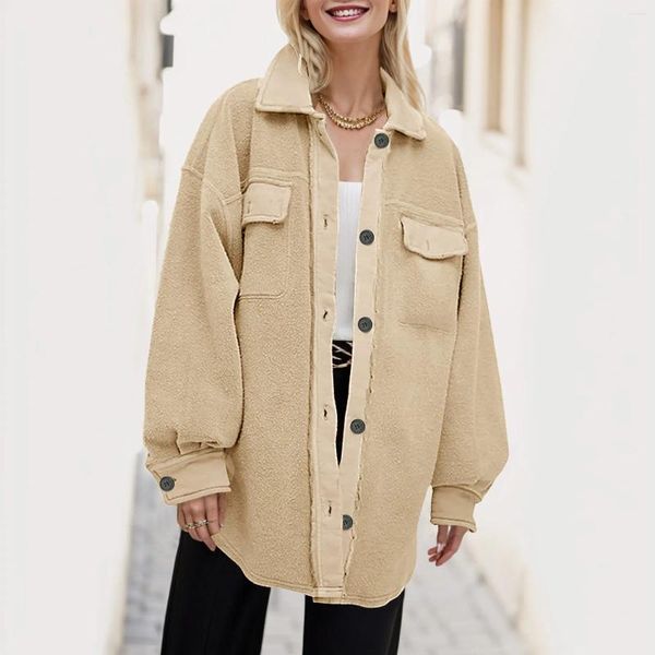 Giacche da donna Cappotti oversize da donna Camicia a maniche lunghe abbottonata Giacca morbida e comoda Giacca casual con tasche Streetwear in pelle scamosciata