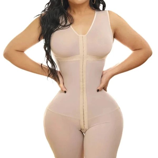 Mulheres espartilho respirável shapewear forte 3 nível fecho bodysuit com abertura arotch perda de peso shapewear fajas colombianas 240109