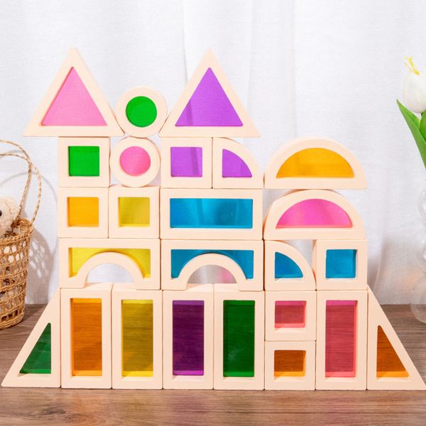 25x Blocchi di costruzione Montessori Giocattoli Colorati Colore Forma Apprendimento per Genitore Bambino Gioco Regali di compleanno in età prescolare Età 3 Anni 240110