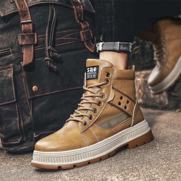 2023 Autunno Inverno Khaki Moda uomo Casual High Top Tooling Uomo Stivaletti da uomo in pelle comodi ed eleganti