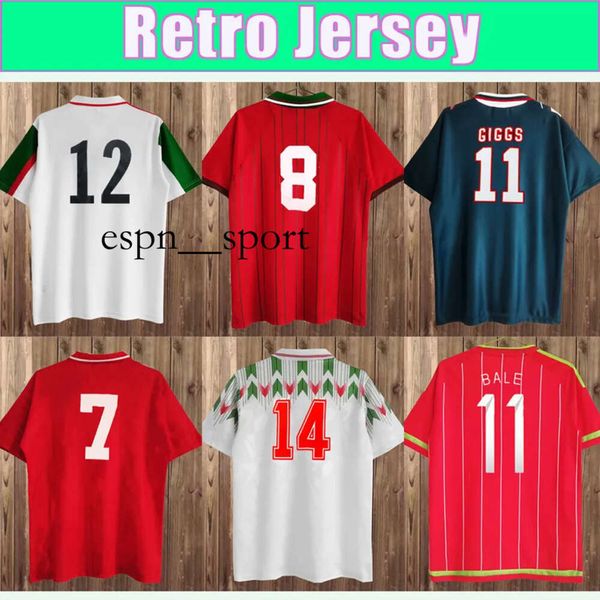 espnsport 1990 1994 Wales Retro Herren GIGGS Fußballtrikots SAUNDERS WILSON SPEED Home Rot Auswärts Weiß Grün Fußballtrikot Kurzarmuniformen