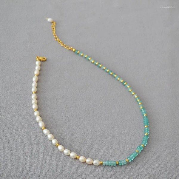 Collane con ciondolo Collana elegante con perle coltivate e pietra naturale di colore blu lago da regalare per un viaggio d'affari di anniversario