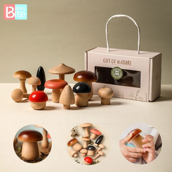 11PCS Holz Pilz Baustein Montessori Baby Erfassen DIY Kreative Spielzeug Zimmer Dekoration 240110