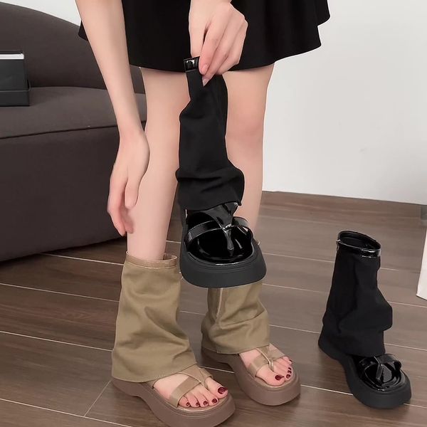 2024 neue dicke Sohlen Denim-Hosenbeine Stiefel Damen offene Spitze seitlicher Reißverschluss hohe Stiefel Frauen Wort Clip Toe lange Röhrenstiefel.