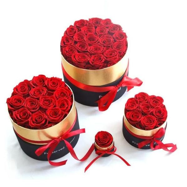 Flores decorativas grinaldas vermelho real preservado rosa eterna flor com caixa conjunto buquê de casamento presente do dia das mães romântico gota deli dhrbl