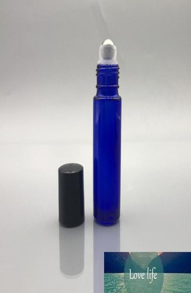 Azul cobalto 10 ml 13 oz de vidrio grueso rollo en botella de aceite esencial botella de perfume de aromaterapia vacía con bola de rodillo de metal y negro 3088524