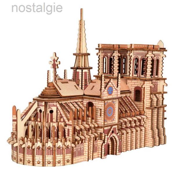 Bloklar 3D Ahşap Bulma Bulmacalar Notre Dame Katedral Yelken Tekne Uçak Gemi Jigsaw Woodcraft Kiti Eğitim Oyuncakları Çocuklar için Robot Modeli 240401