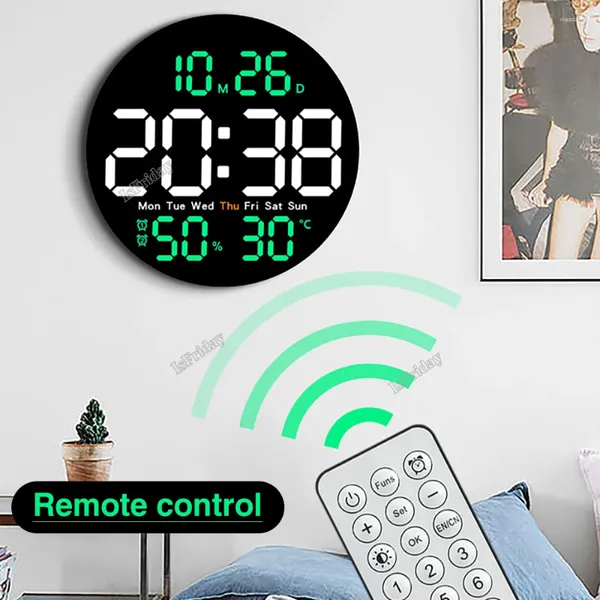 Wanduhren 10-Zoll-LED-Digitaluhr mit Fernbedienung Temperatur Luftfeuchtigkeit Datum Woche Anzeige Countdown Timing Home Decor