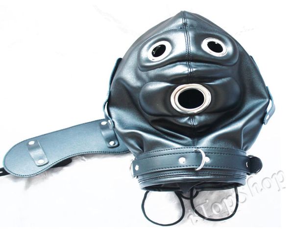 Maschera Gimp in pelle con serratura, cappuccio per bondage, deprivazione sensoriale, bocca, benda per gli occhi, UK R5017739924