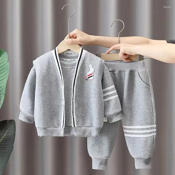 Kleidungssets Frühling Herbst Boutique 3PCS Outfits Ärmellose Strickjacke Weste Mantel Langarm T-Shirt Hosenanzug Baby Jungen 1-5T Kleidung