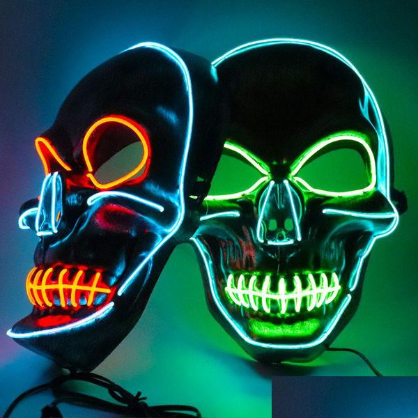 Maschere per feste Maschere per feste all'ingrosso Maschera lampeggiante a due colori Skl Halloween Natale Horror Spaventoso Creativo Luce fredda a led può essere Drop Deli Dhpl9