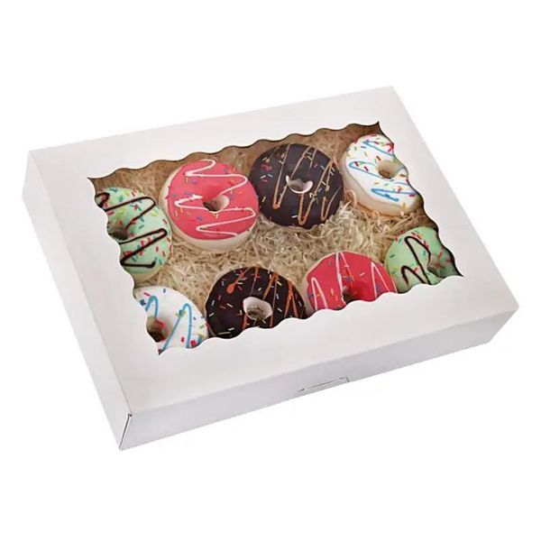 Outras fontes de festa festiva Clear Janela Papel Aron Donut Biscoito Doce Sobremesa Pastelaria Caixa de Presente Recipiente para Casamento Natal Bi Dh0mb