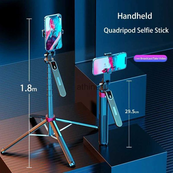 Selfie-Einbeinstative, 1,8 m, Aluminiumlegierung, Bluetooth-Selfie-Stick, Quadpod, mobiler Live-Video-Bodenständer, abnehmbarer Handstabilisator YQ240110