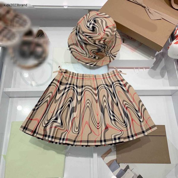 Nova menina saia curta designer crianças saias tamanho 100-160 cor cáqui padrão verificador impressão bebê vestidos de princesa jan10