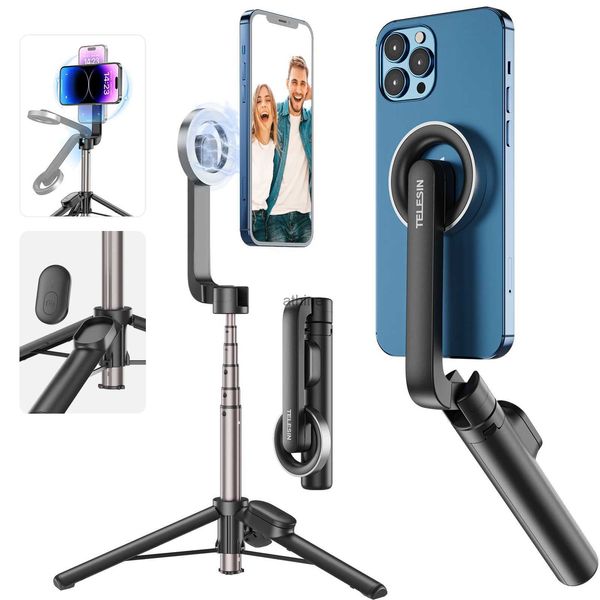 Моноподы для селфи TELESIN Mini Magnetic Selfie Stick Настольный штатив с магнитным кольцом Пульт дистанционного управления, совместимый со смартфоном 15/14/13 YQ240110