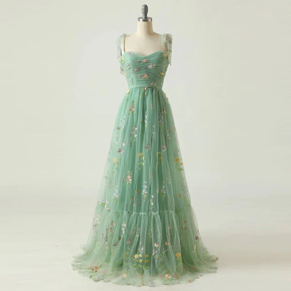 Zarif Parti Elbise Balo Elbiseleri Nane Yeşil Ayarlanabilir Kayışlar Parlak Aşk Tül Çay Uzunluğu Düğün Mezuniyet Elbisesi 240109