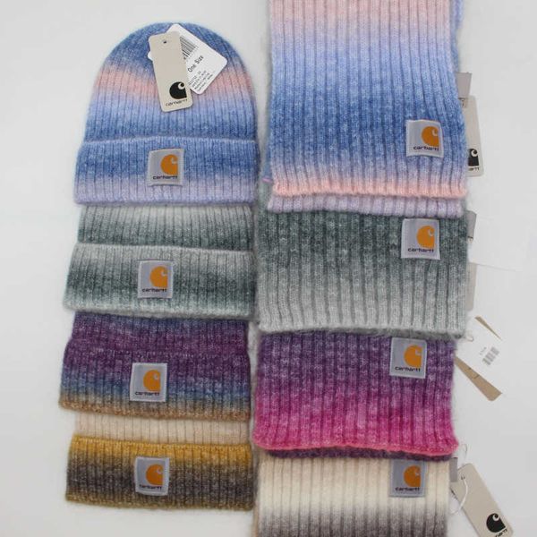 Шерстяная шапка с градиентным краем, комплект шарфов для мужчин и женщин на осень и зиму, крутая шапка, теплый шарф, вязаная шапка
