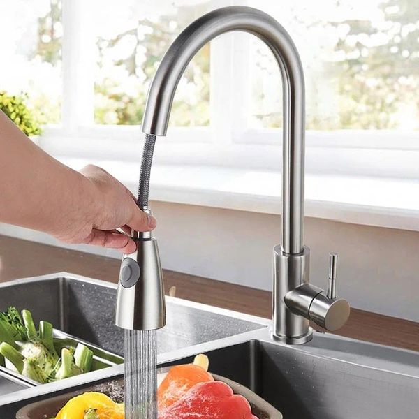 Küchenarmaturen und kaltes Haushaltswasser, ausziehbares Gemüsebecken, drehbar, superlanger Wasserhahn zum Herunterziehen