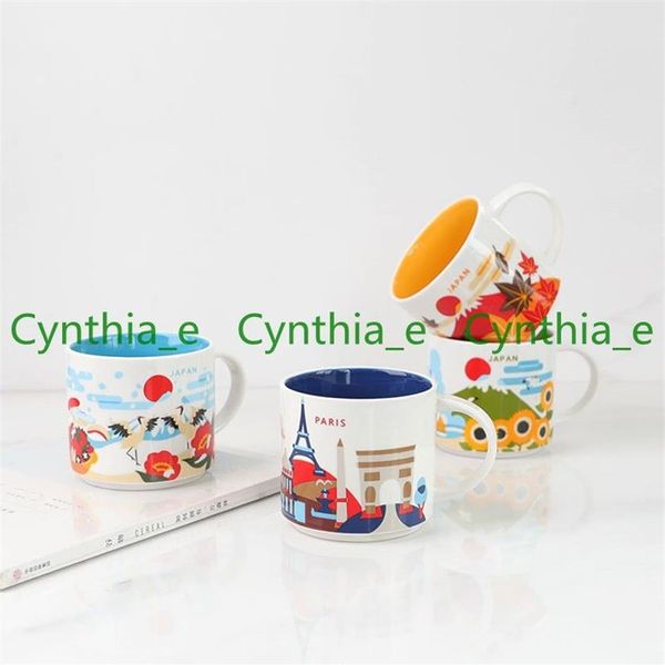 14oz kapasiteli seramik Starbucks City Mug Japonya Şehirleri Kahve Kupaları Orijinal Box300i ile