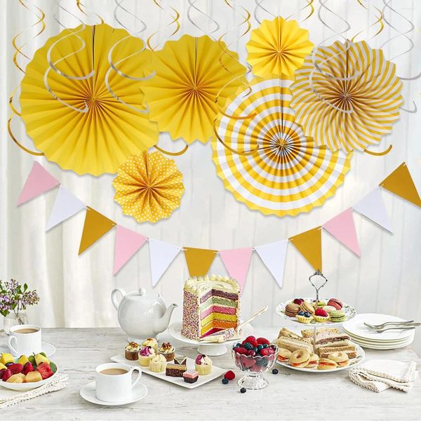 Party-Dekoration, 19-teiliges Set, 40,6 cm (4 Fuß), Roségold, Papierkarte, Wimpel, Banner, 68,6 cm (5 Zoll), silberfarbene Aluminiumfolie, hängende Wirbel, Dreieck