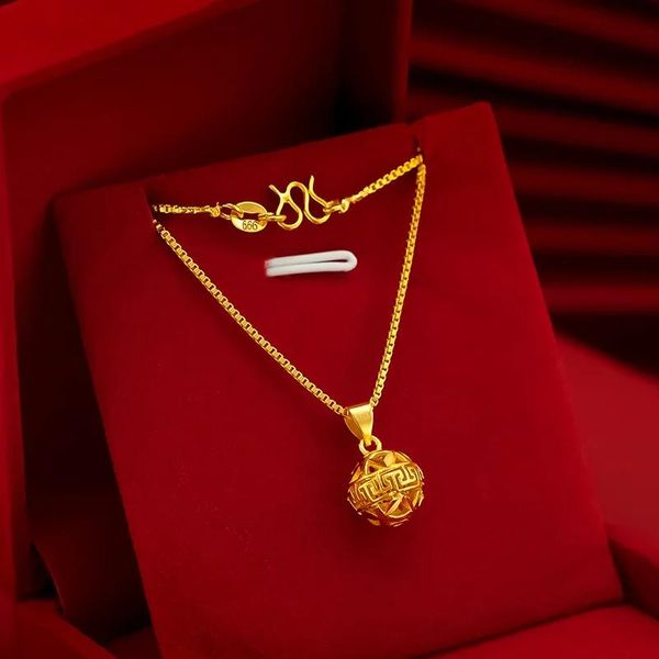 Colares puro 18k padrão de ouro pequena bola bordada pingente colares para mulheres 999 cor de ouro na moda colares corrente jóias finas presente