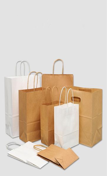 Brown Paper Kraft Bags com alças Gifra Gift ShopPerwedding Pacotes de correio de bolsas de compras Kraftpackaging de varejo Packi3916585