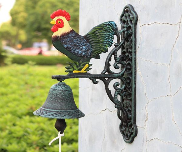 Antigo ferro fundido pintado à mão galo motivo campainha decoração de casa jantar de boas-vindas sino windchime frango montagem na parede pendurado porta por1835454