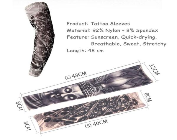 Mangas de tatuagem temporária falsas elásticas de nylon unissex proteção de braço elástico meia esporte ao ar livre mangas de braço de motocicleta tamanho S L2560371