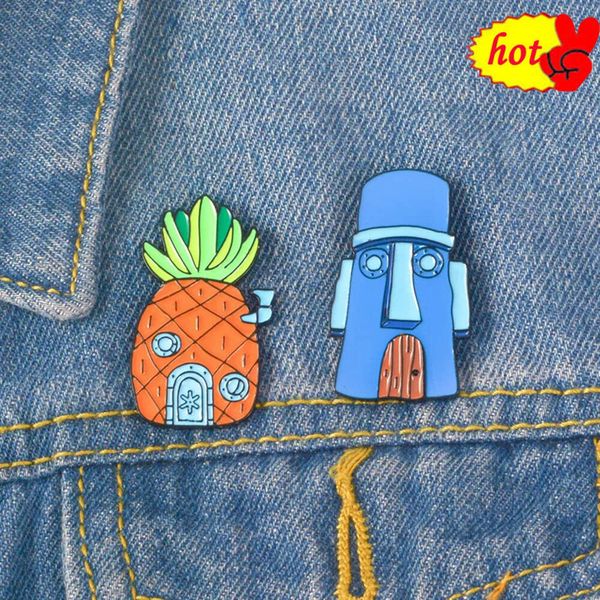 Octopus Sponge Pineapple House Pins Boo Broschen Abzeichen Hartemaille Pins Rucksack Tasche Hut Lederjacken Modeaccessoire Supe