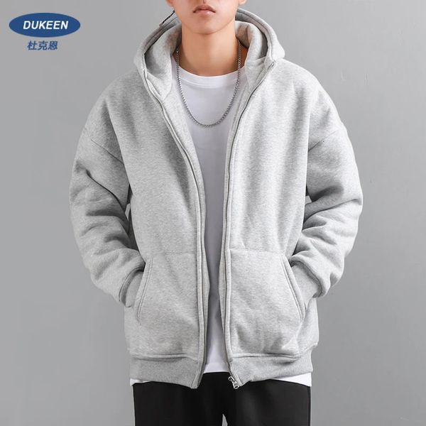 Dukeen Winter-Kapuzenpullover für Herren mit Fleece, verdickt, warm, mit Reißverschluss, Kapuzenshirt, lässig, einfarbig, Damenbekleidung, weißer schwarzer Mantel 240110